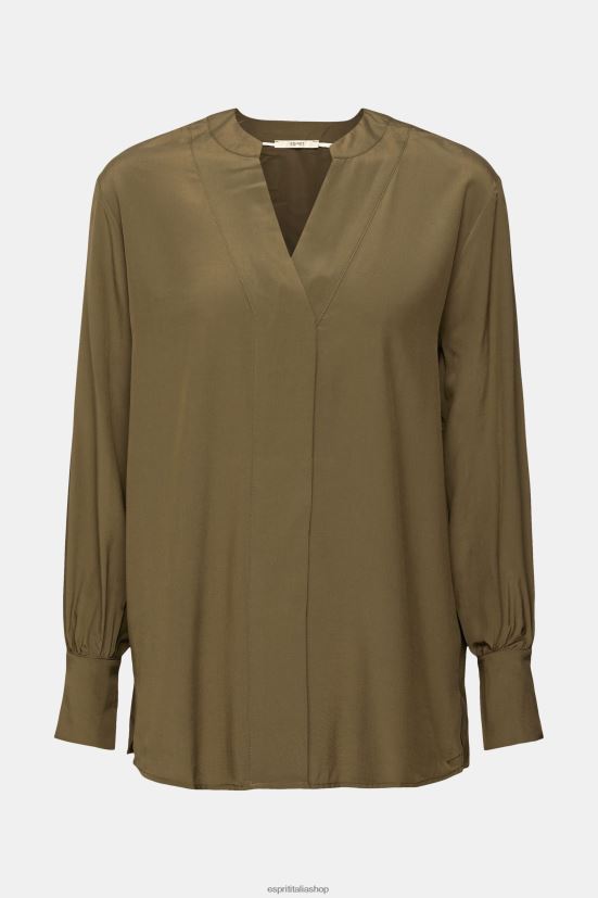 Esprit Blusa scollo a V, lenzing ecovero kaki scuro donne camicette 4RNDH555