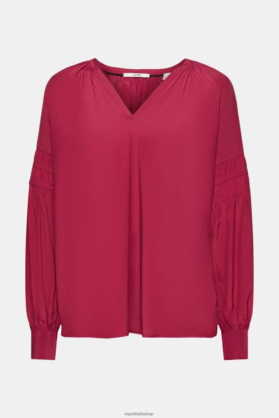 Esprit blusa con dettagli punto smock, lenzing ecovero Rosso ciliegia donne camicette 4RNDH371