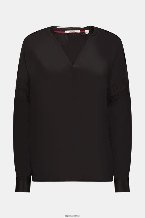 Esprit blusa con dettagli punto smock, lenzing ecovero nero donne camicette 4RNDH370