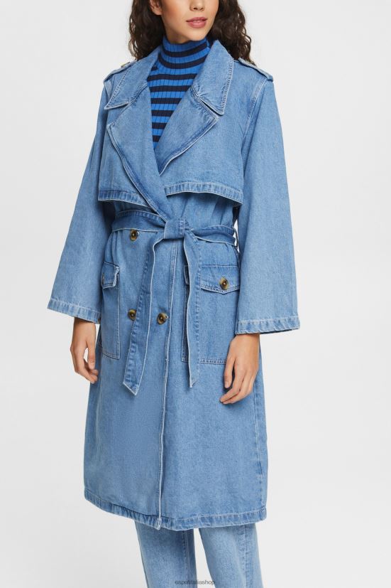 Esprit trench in denim lavaggio a luce blu donne cappotti 4RNDH486 - Clicca l'immagine per chiudere