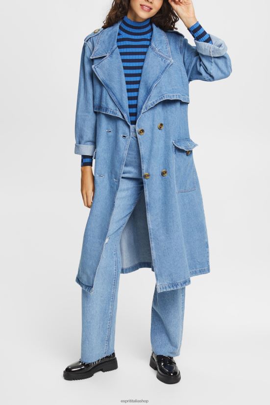 Esprit trench in denim lavaggio a luce blu donne cappotti 4RNDH486