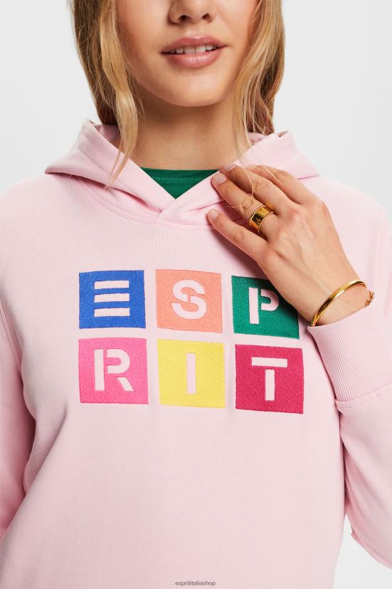 Esprit Felpa con cappuccio con logo ricamato, cotone biologico rosa pastello donne felpe e felpe con cappuccio 4RNDH11