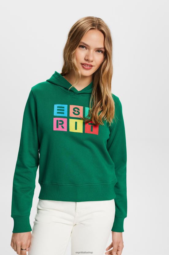 Esprit Felpa con cappuccio con logo ricamato, cotone biologico verde scuro donne felpe e felpe con cappuccio 4RNDH10