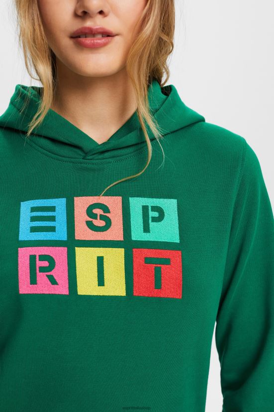 Esprit Felpa con cappuccio con logo ricamato, cotone biologico verde scuro donne felpe e felpe con cappuccio 4RNDH10