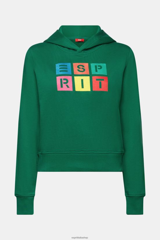 Esprit Felpa con cappuccio con logo ricamato, cotone biologico verde scuro donne felpe e felpe con cappuccio 4RNDH10