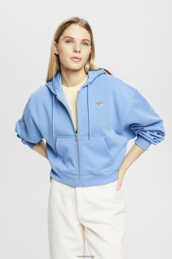 Esprit Felpa corta con zip e stampa logo sul retro lavanda azzurra donne felpe e felpe con cappuccio 4RNDH166