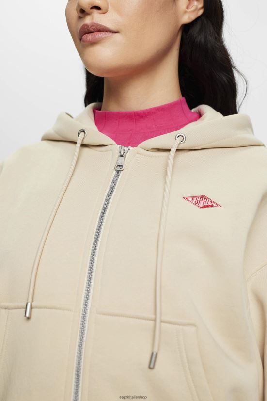 Esprit Felpa corta con zip e stampa logo sul retro tortora chiaro donne felpe e felpe con cappuccio 4RNDH163