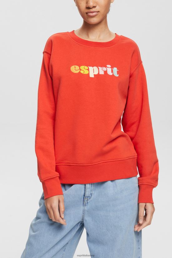 Esprit felpa casual con stampa a sbuffo del logo rosso-arancio donne felpe e felpe con cappuccio 4RNDH366 - Clicca l'immagine per chiudere