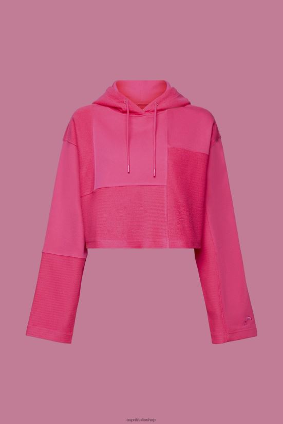 Esprit felpa con cappuccio patchwork corta rosa fucsia donne felpe e felpe con cappuccio 4RNDH290