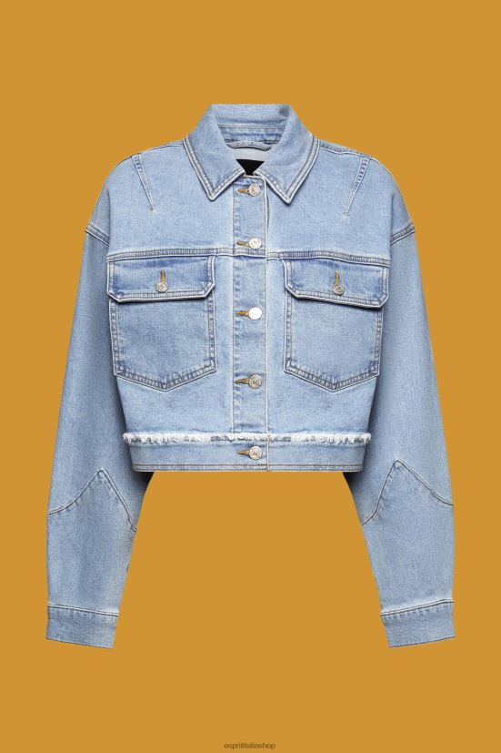 Esprit giacca corta in denim con bordi sfrangiati lavaggio a luce blu donne giacche 4RNDH312