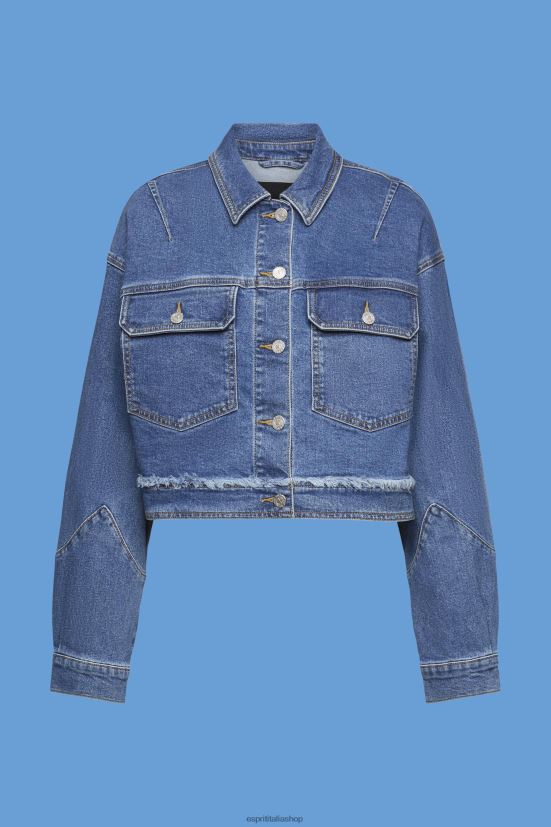 Esprit giacca corta in denim con bordi sfrangiati lavaggio blu scuro donne giacche 4RNDH311