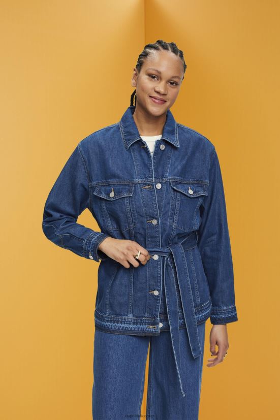 Esprit giacca di jeans con cintura da annodare lavaggio medio blu donne giacche 4RNDH215 - Clicca l'immagine per chiudere