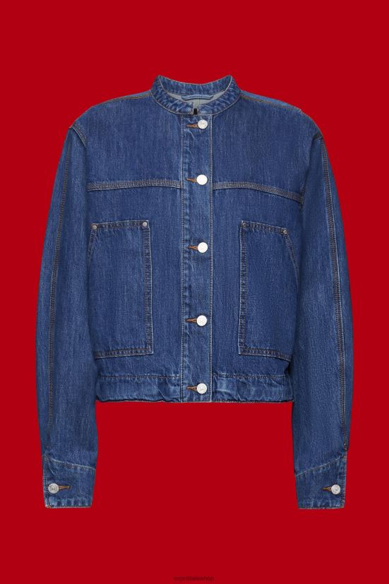 Esprit giacca di jeans senza colletto con coulisse lavaggio blu scuro donne giacche 4RNDH298