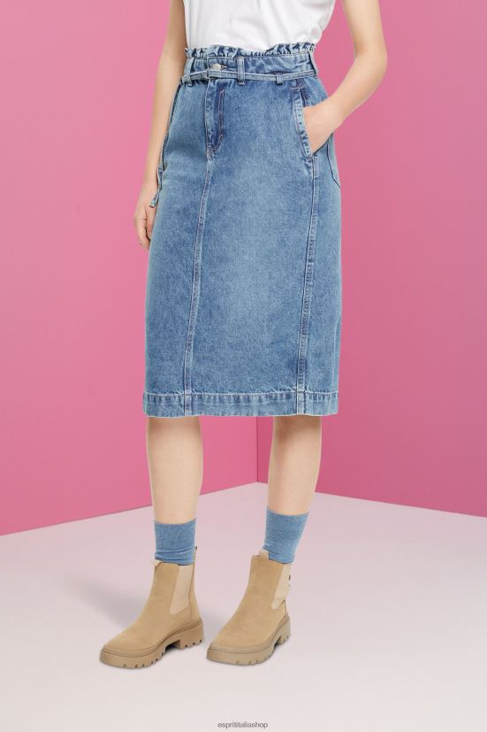 Esprit gonna in denim con cintura in paperbag lavaggio a luce blu donne gonne 4RNDH430 - Clicca l'immagine per chiudere