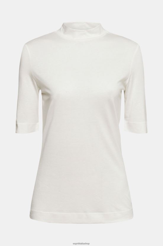 Esprit con tencel: t-shirt con colletto a fascetta bianco donne magliette 4RNDH562