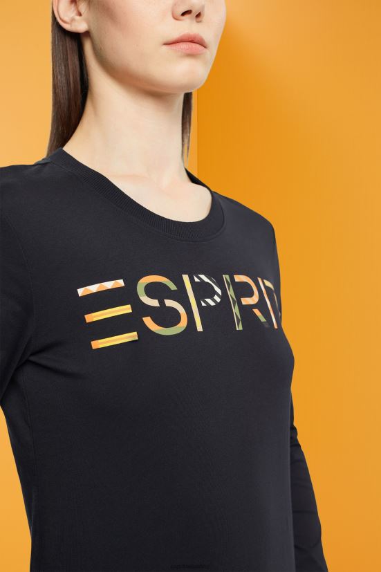 Esprit t-shirt a maniche lunghe con logo nero donne magliette 4RNDH460