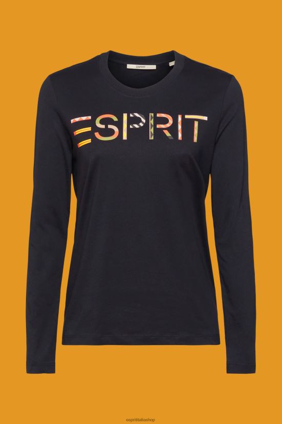 Esprit t-shirt a maniche lunghe con logo nero donne magliette 4RNDH460