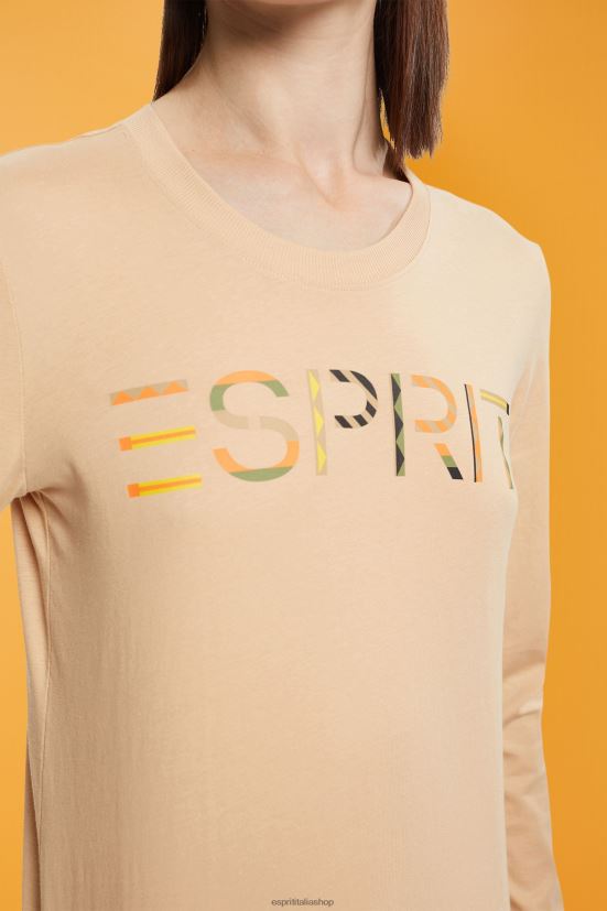 Esprit t-shirt a maniche lunghe con logo sabbia donne magliette 4RNDH461