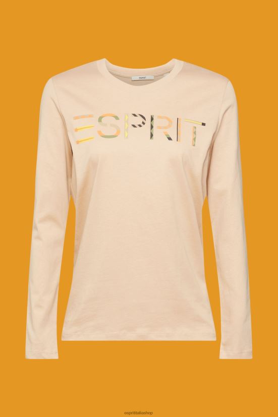 Esprit t-shirt a maniche lunghe con logo sabbia donne magliette 4RNDH461