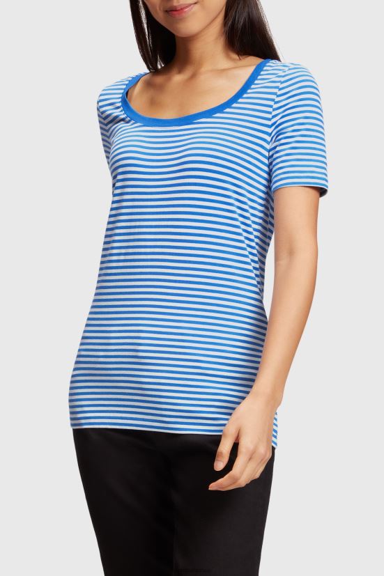 Esprit t-shirt a righe in cotone elasticizzato blu acceso donne magliette 4RNDH536 - Clicca l'immagine per chiudere