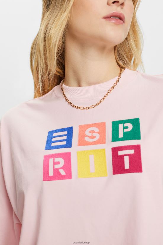 Esprit t-shirt con logo ricamato, 100% cotone rosa pastello donne magliette 4RNDH16