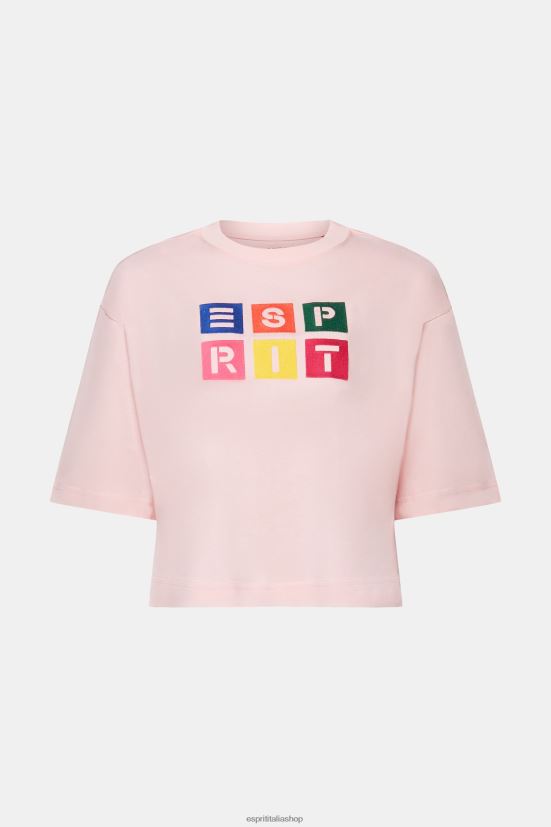 Esprit t-shirt con logo ricamato, 100% cotone rosa pastello donne magliette 4RNDH16