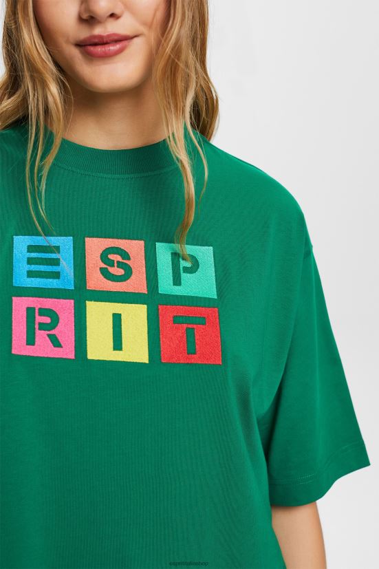 Esprit t-shirt con logo ricamato, 100% cotone verde scuro donne magliette 4RNDH15