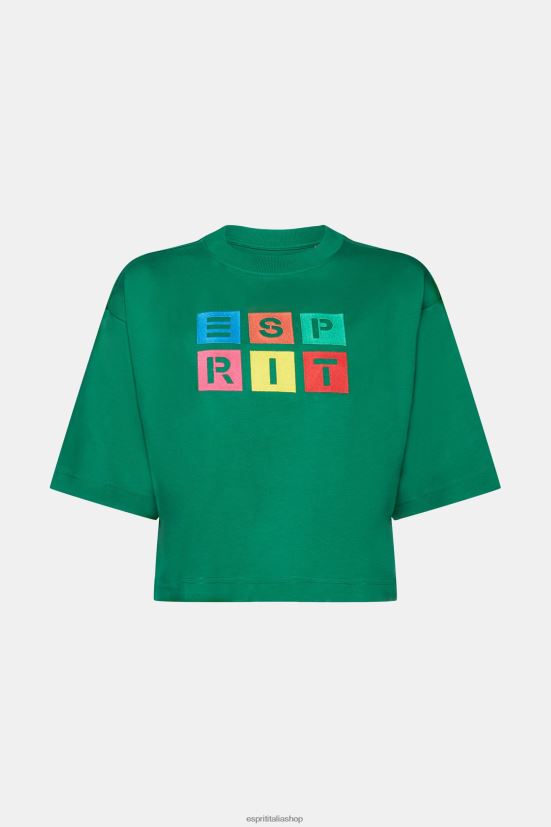 Esprit t-shirt con logo ricamato, 100% cotone verde scuro donne magliette 4RNDH15