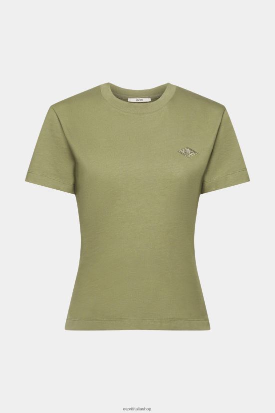 Esprit t-shirt in cotone con logo ricamato oliva donne magliette 4RNDH149