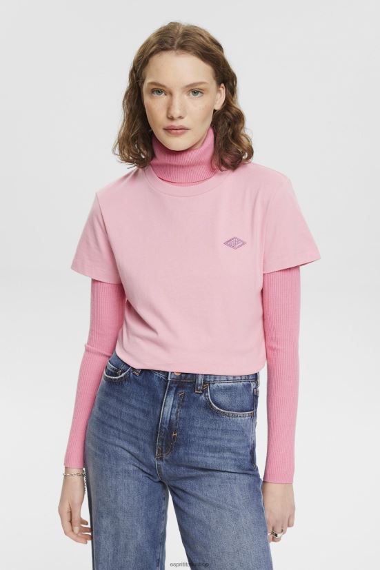 Esprit t-shirt in cotone con logo ricamato rosa donne magliette 4RNDH152 - Clicca l'immagine per chiudere