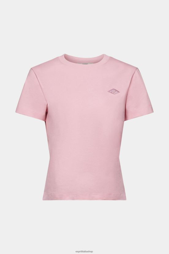 Esprit t-shirt in cotone con logo ricamato rosa donne magliette 4RNDH152