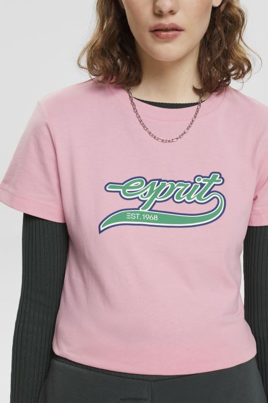 Esprit t-shirt in cotone con logo stampato rosa donne magliette 4RNDH146