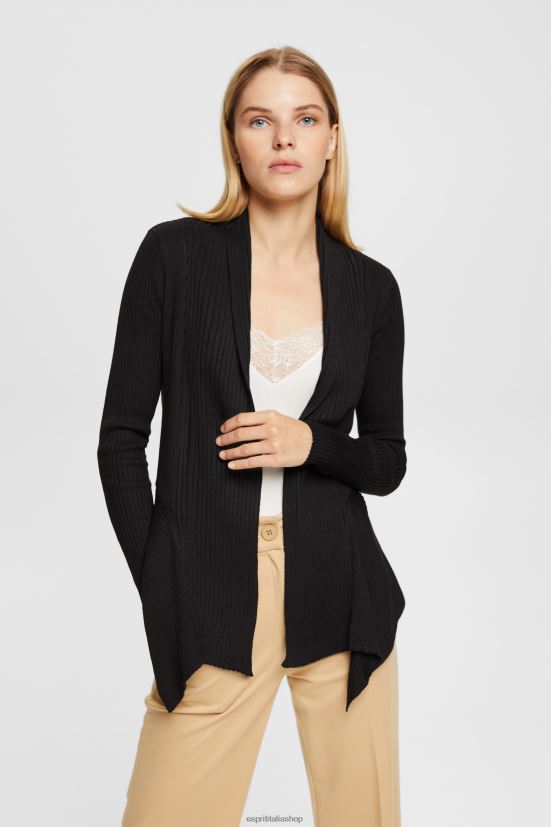 Esprit riciclato: cardigan a coste con orlo a fazzoletto nero donne maglioni 4RNDH23 - Clicca l'immagine per chiudere