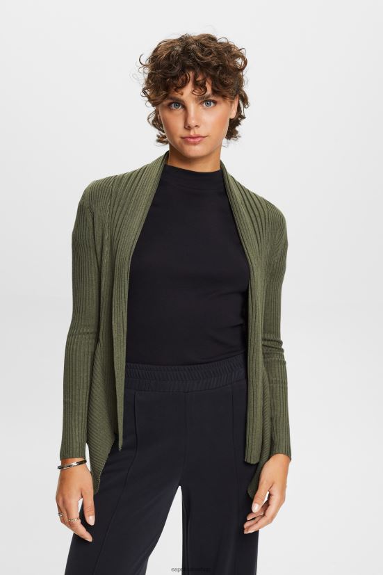 Esprit riciclato: cardigan a coste con orlo a fazzoletto verde kaki donne maglioni 4RNDH24