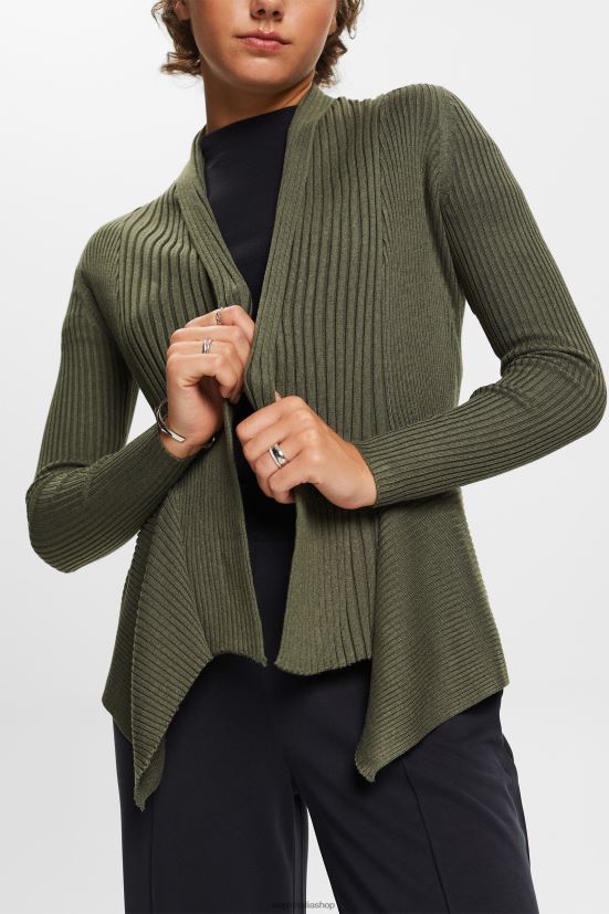 Esprit riciclato: cardigan a coste con orlo a fazzoletto verde kaki donne maglioni 4RNDH24