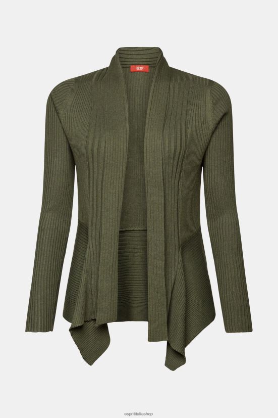 Esprit riciclato: cardigan a coste con orlo a fazzoletto verde kaki donne maglioni 4RNDH24