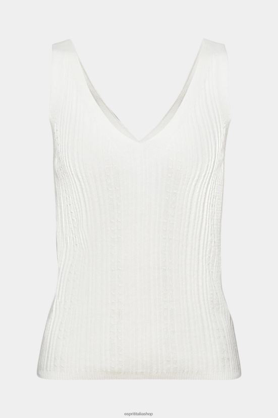 Esprit top con scollo a V lavorato a maglia con lino bianco donne maglioni 4RNDH305