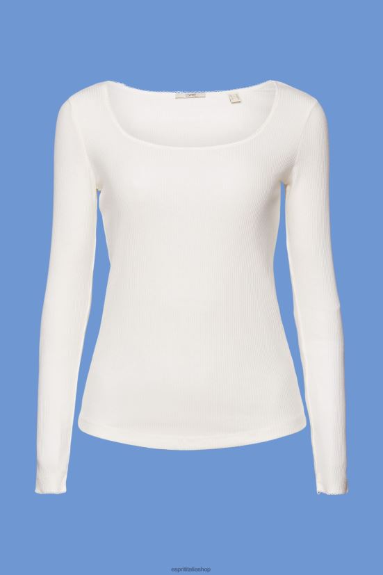 Esprit top a maniche lunghe a coste bianco donne manica lunga 4RNDH89