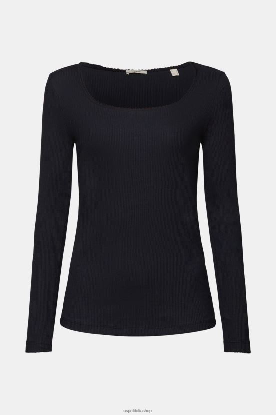 Esprit top a maniche lunghe a coste nero donne manica lunga 4RNDH88