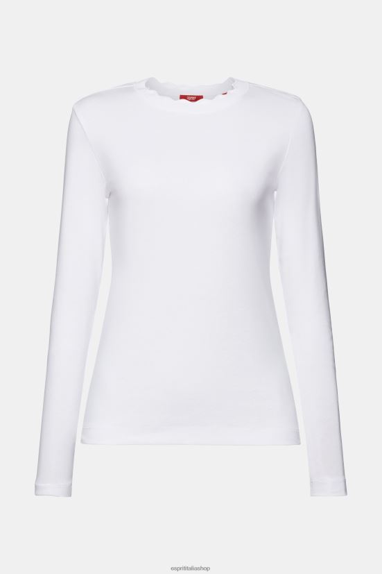 Esprit top a maniche lunghe con collo smerlato bianco donne manica lunga 4RNDH32