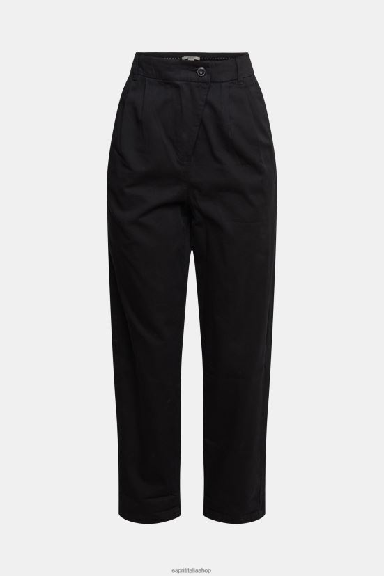 Esprit pantaloni chino a vita alta, 100% cotone pima nero donne pantaloni 4RNDH343