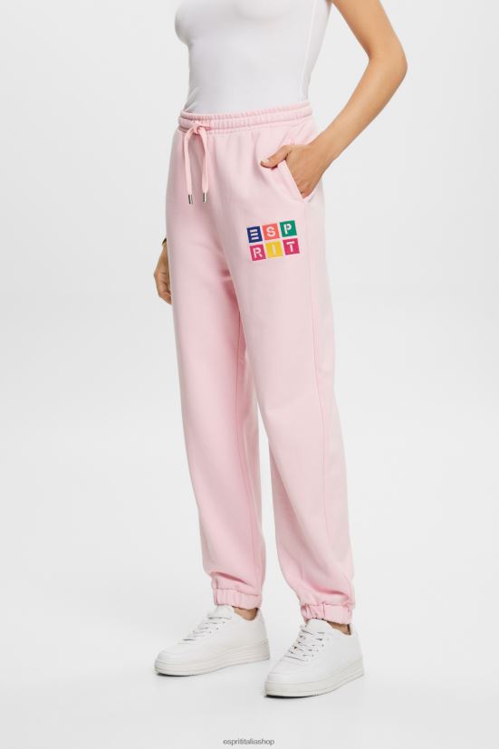 Esprit pantaloni della tuta con logo, cotone biologico rosa pastello donne pantaloni 4RNDH6