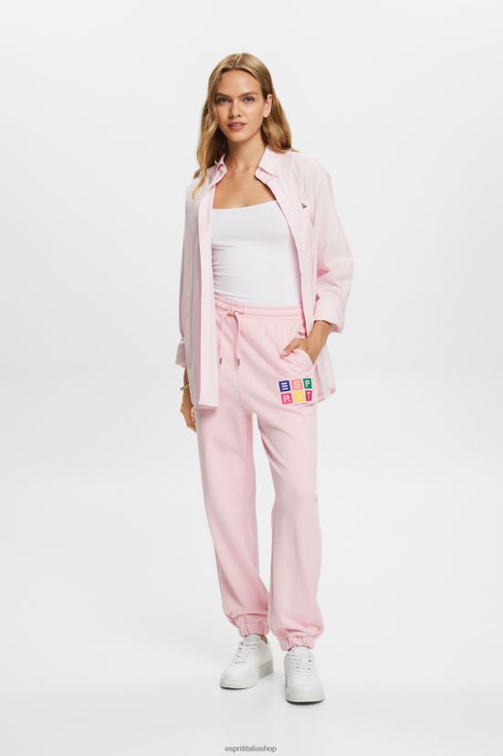 Esprit pantaloni della tuta con logo, cotone biologico rosa pastello donne pantaloni 4RNDH6