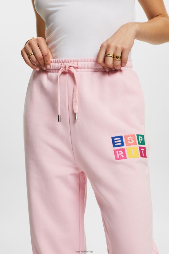 Esprit pantaloni della tuta con logo, cotone biologico rosa pastello donne pantaloni 4RNDH6