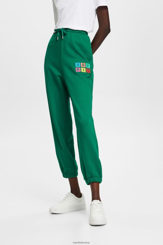 Esprit pantaloni della tuta con logo, cotone biologico verde scuro donne pantaloni 4RNDH5