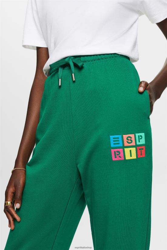 Esprit pantaloni della tuta con logo, cotone biologico verde scuro donne pantaloni 4RNDH5