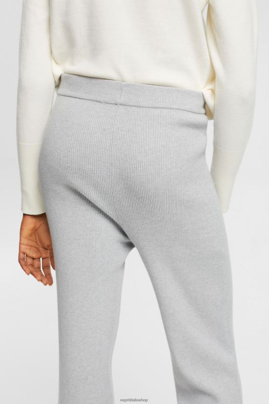 Esprit pantaloni in maglia a coste a vita alta grigio chiaro donne pantaloni 4RNDH466