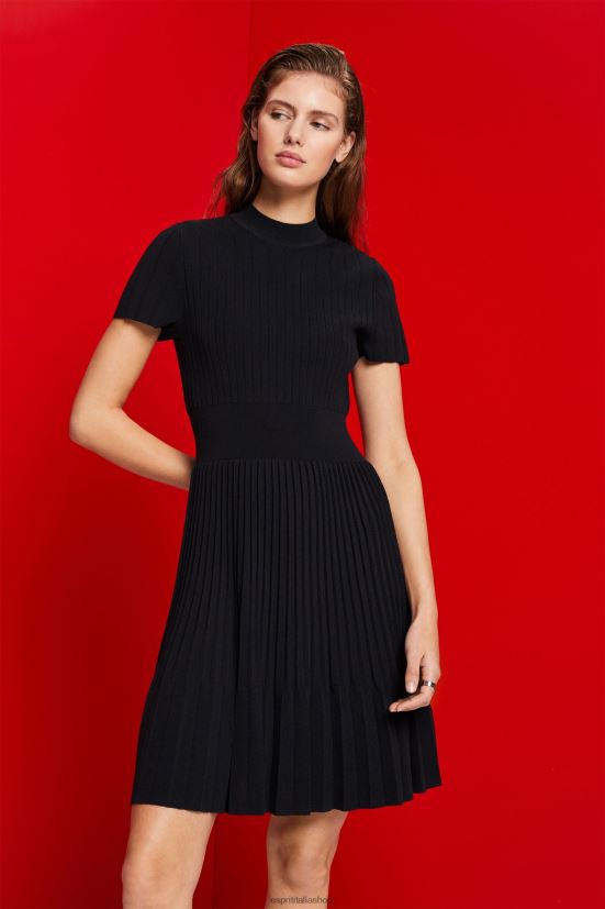 Esprit Abito midi plissettato con collo a lupetto e maniche corte nero donne vestiti 4RNDH120 - Clicca l'immagine per chiudere