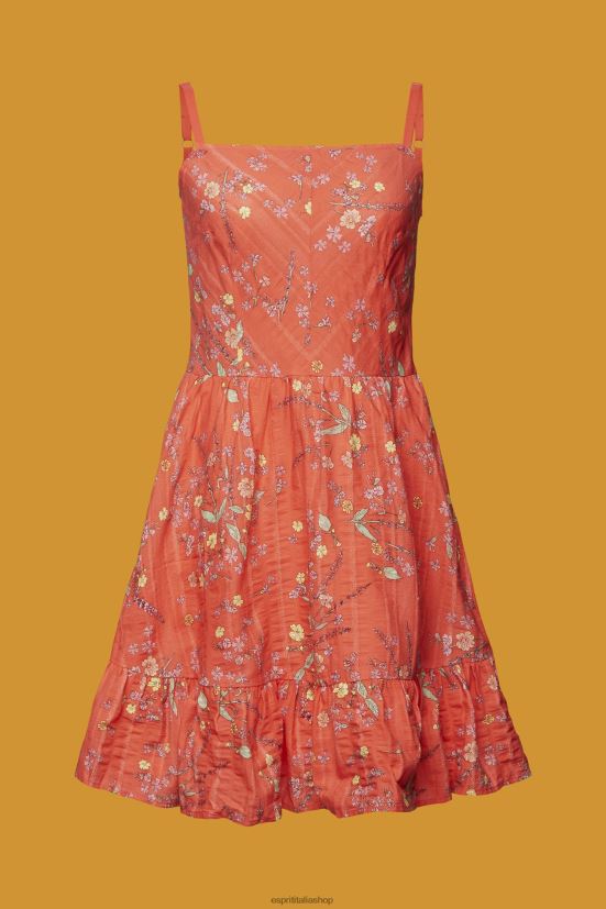 Esprit abito al ginocchio in cotone con stampa floreale arancio corallo donne vestiti 4RNDH190