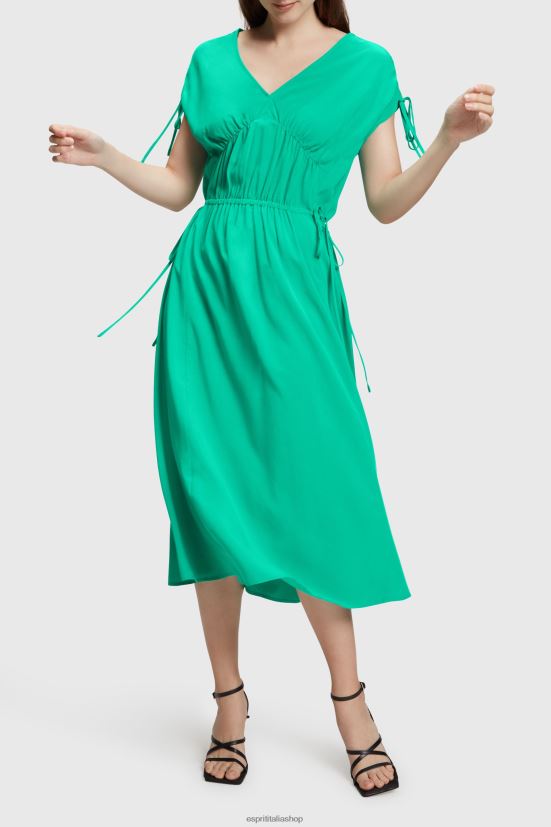 Esprit abito con scollo a V increspato in seta rayon verde donne vestiti 4RNDH453 - Clicca l'immagine per chiudere